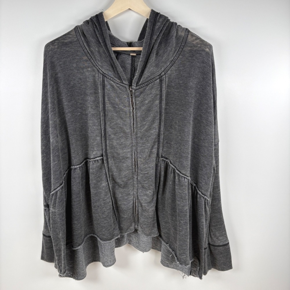 Free People Zip Up Hoodie Womens Small Gray Peplum Lightweight Boho Indie Grunge